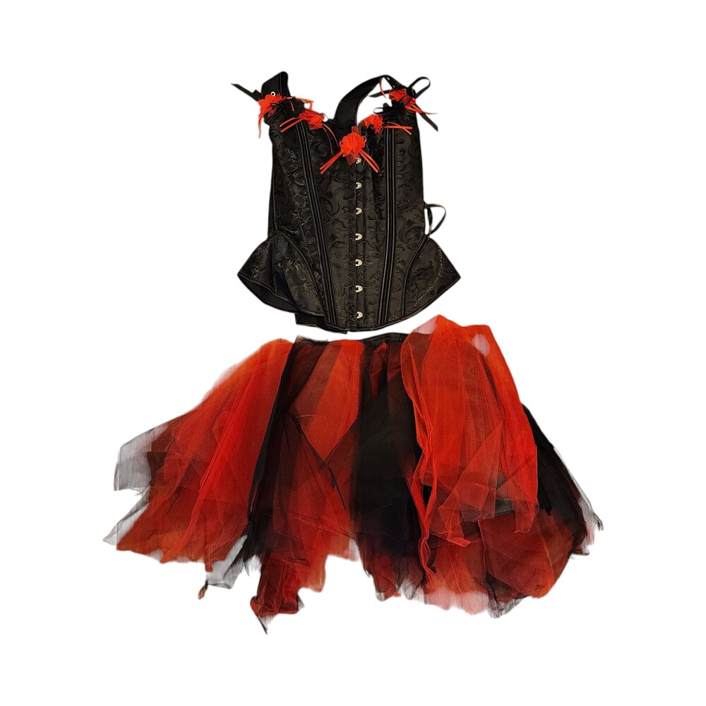 Black Floral Corset & Red/Black Tutu Skirt Costume Size M